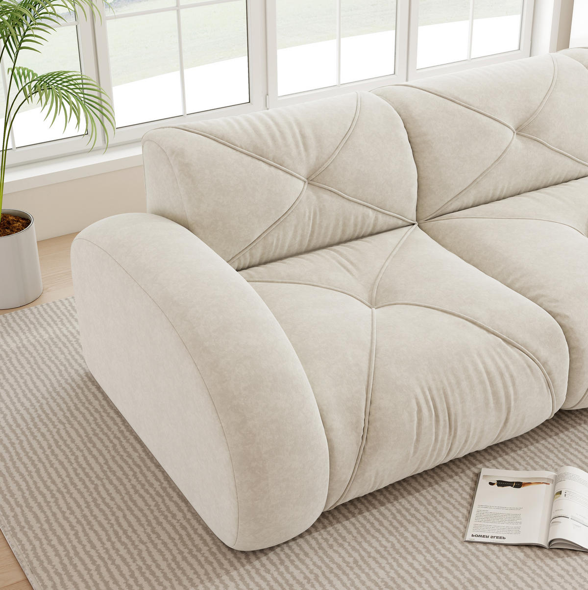2-SITZER-MODULSOFA rahmenlos mit 32D-Schaumstoff und Chenille-Bezug, Weiß - Weiß, Textil (204/76/95cm) - Redom