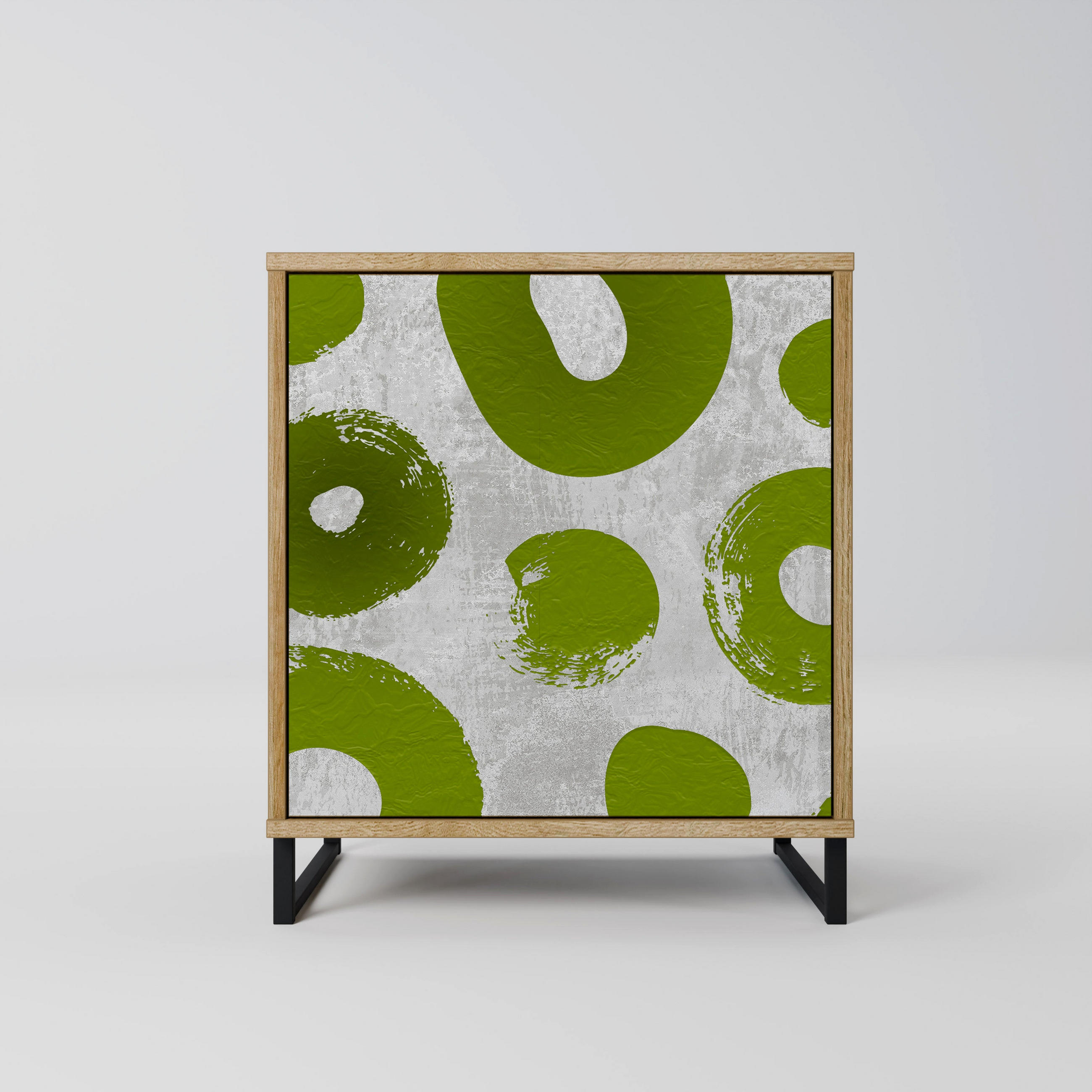 SIDEBOARD GREEN RHAPSODY, Eichefarben, 57,5x42x67,5 cm, Schwarze Metall-Rahmenfüße - Eichefarben/Multicolor, Holzwerkstoff/Metall (57.5/67.5/42cm) - SpaceRebels