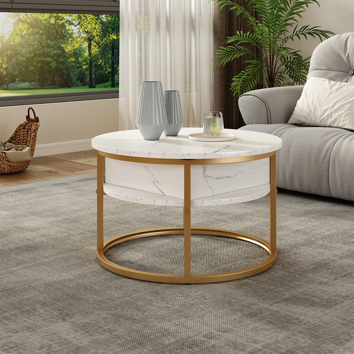 COUCHTISCH Marlo Weiß/Gold 57 x 57 cm - Weiß Hochglanz/Goldfarben, Holzwerkstoff (57/57/47.5cm) - Vicco
