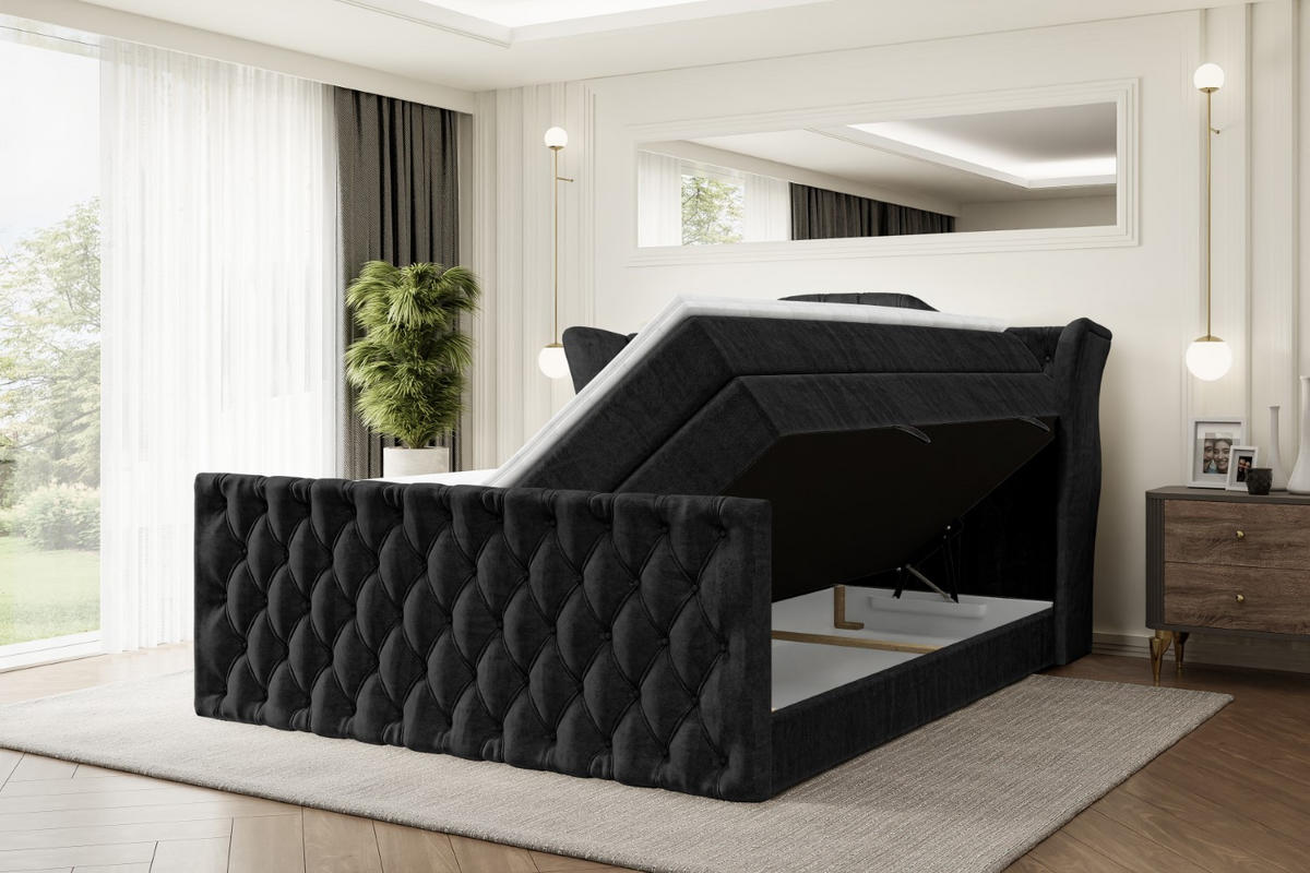 BOXSPRINGBETT VILA-Z KING - 120x200 - H3/H4 - Schwarz - Schwarz, Holzwerkstoff (120/200cm) - ALTDECOR