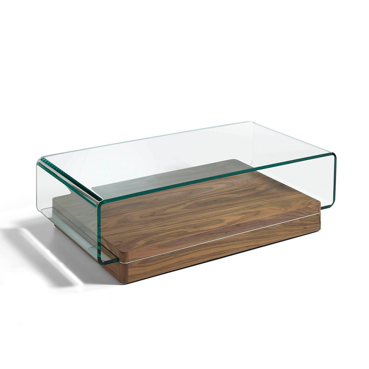 COUCHTISCH Rechteckiger Couchtisch aus gehärtetem Glas und Nussbaumholz 120/70/33 cm - Transparent/Nussbaumfarben, Glas/Holz (70/120/33cm) - ANGEL CERDA