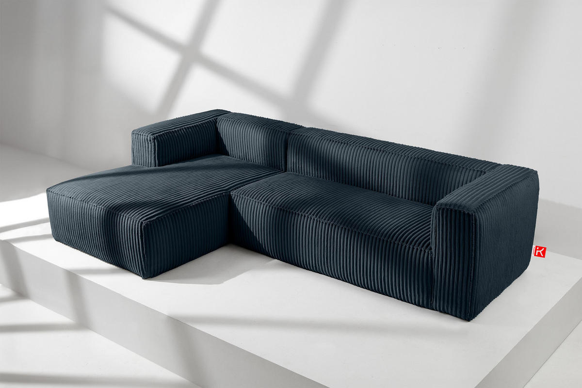 ECKSOFA-LINKS FEROX Modern, Cord-Stoff, marineblau - Blau/Grün, Textil (305/175cm) - KONSIMO®