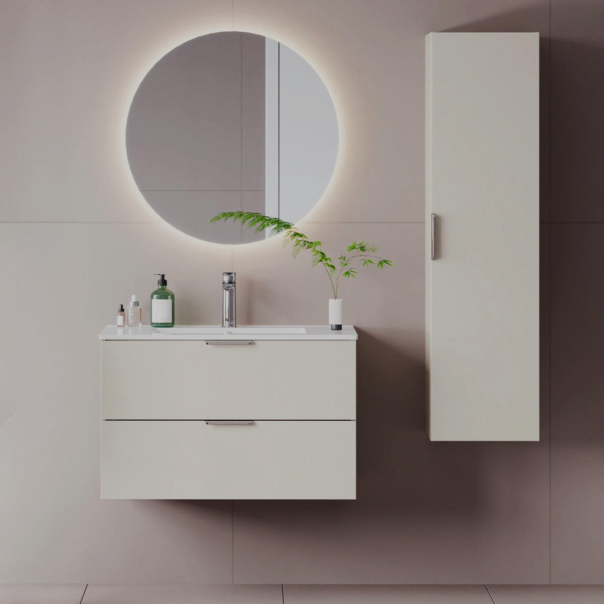 BADMÖBEL 80cm Astrid 2er-Set Kaschmir - Beige, Holzwerkstoff (80/50/45.8cm) - Petits-meubles