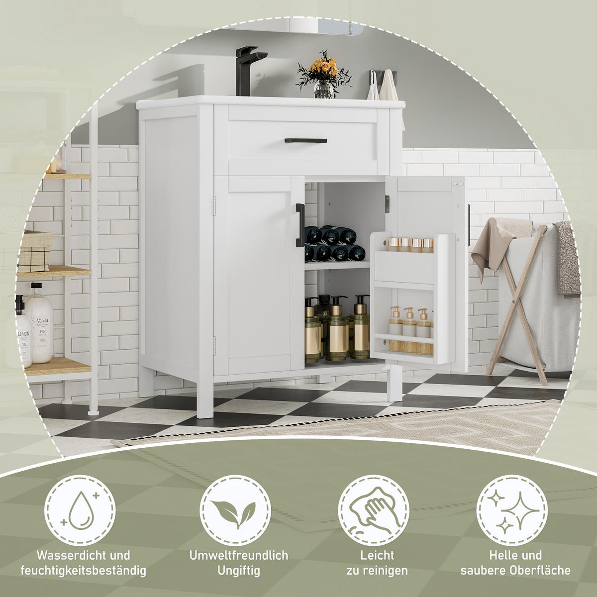 WASCHTISCHKOMBI Weiß freistehend mit Keramikbecken - Weiß, Keramik/Holzwerkstoff (60/84/46cm) - Urban Meuble