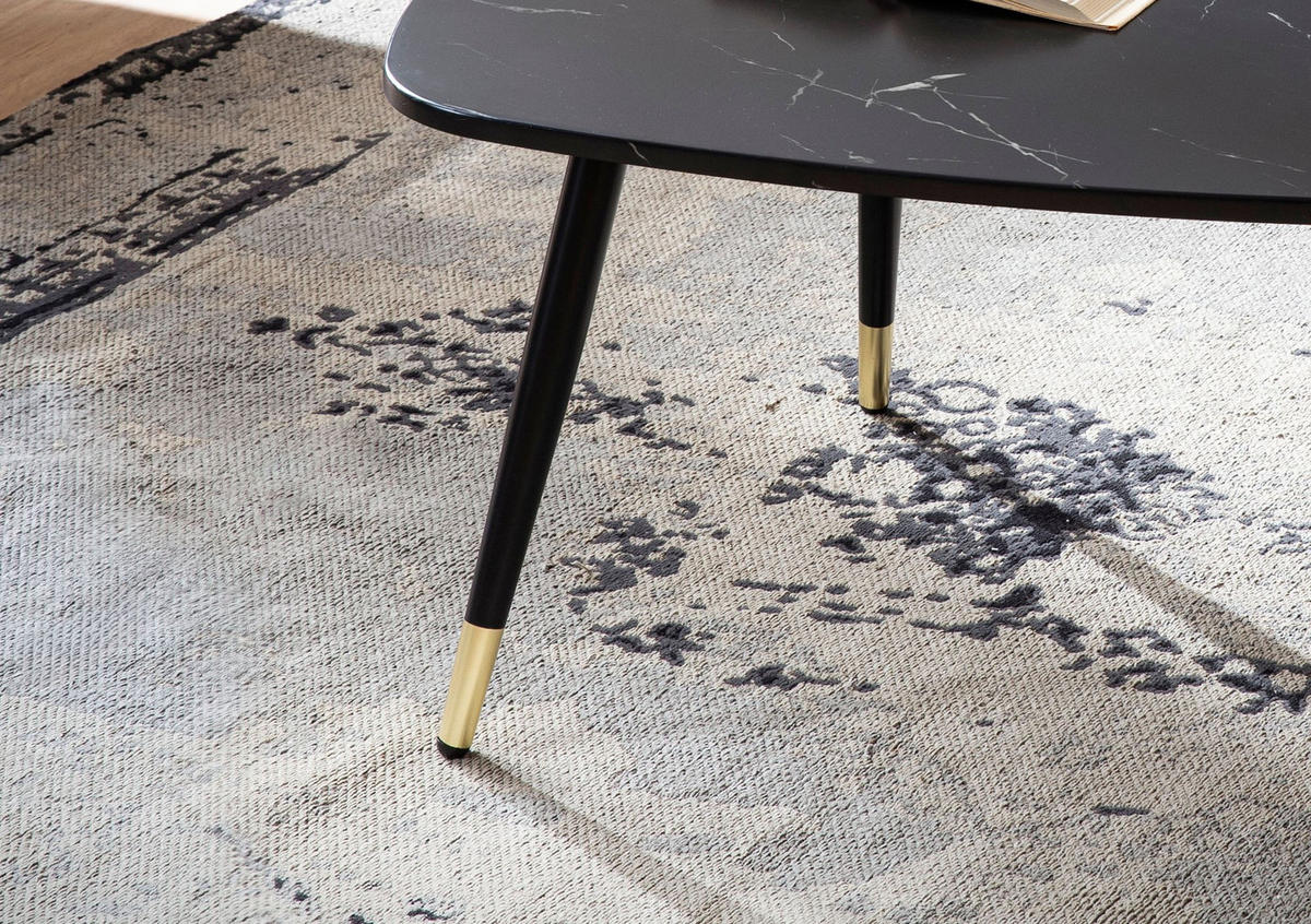 COUCHTISCH mit Marmor Optik, Dreibein, Metall-Gestell, Dreieckig, Schwarz 90x60x41 cm - Schwarz, Holzwerkstoff/Metall (60/90/41cm) - KADIMA DESIGN