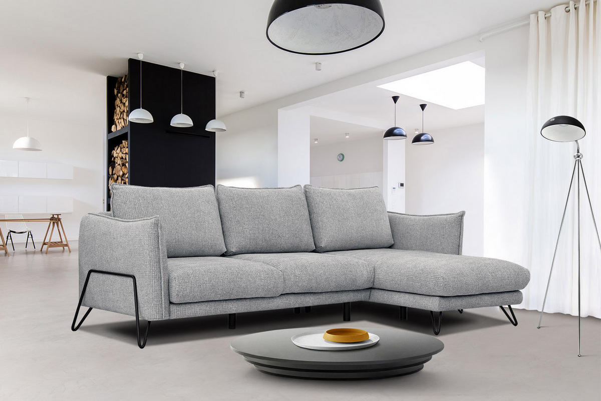 ECKSOFA HOSTEN 4-Sitzer, grau - Schwarz/Grau, Holzwerkstoff/Textil (269/158cm) - Courtois Laville