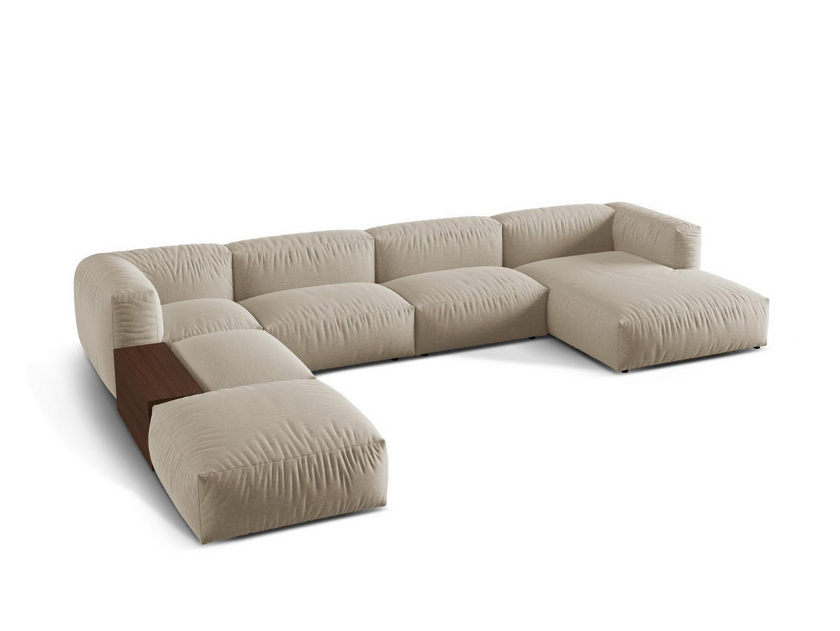MODULARES-PANORAMASOFA links Martina aus strukturiertem Stoff leichtes beige 5 Sitzplätze - Creme, Textil (280/75/406cm) - Micadoni