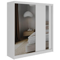 SCHWEBETÜRENSCHRANK mit Schubladen 200 - GRECJA - Weiß mit Spiegel - Alufarben/Weiß, Holzwerkstoff/Metall (200/216/61cm) - MKS