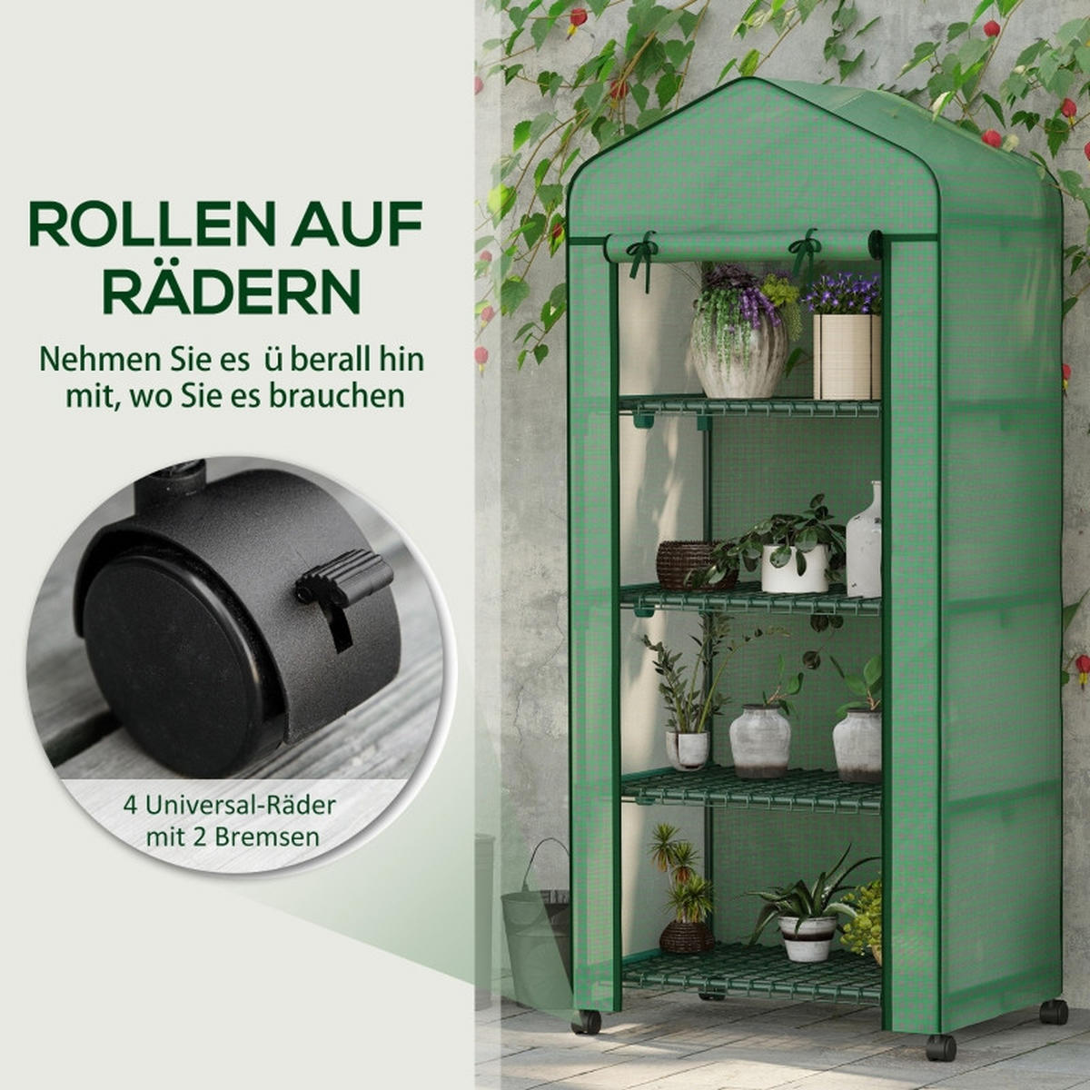 GEWÄCHSHAUS Mini 69x50x165 cm 4 Regale grün - Grün, Metall (69/160/50cm) - Fortuna Lai