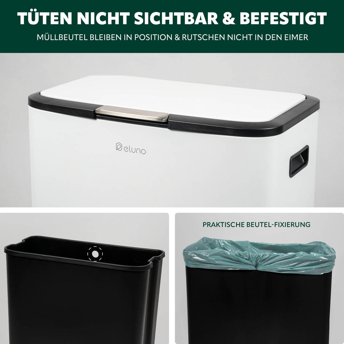ABFALLEIMER, 60 Liter, aus Metall, weiß - Weiß, Metall (53/79.5/32.5cm) - eluno