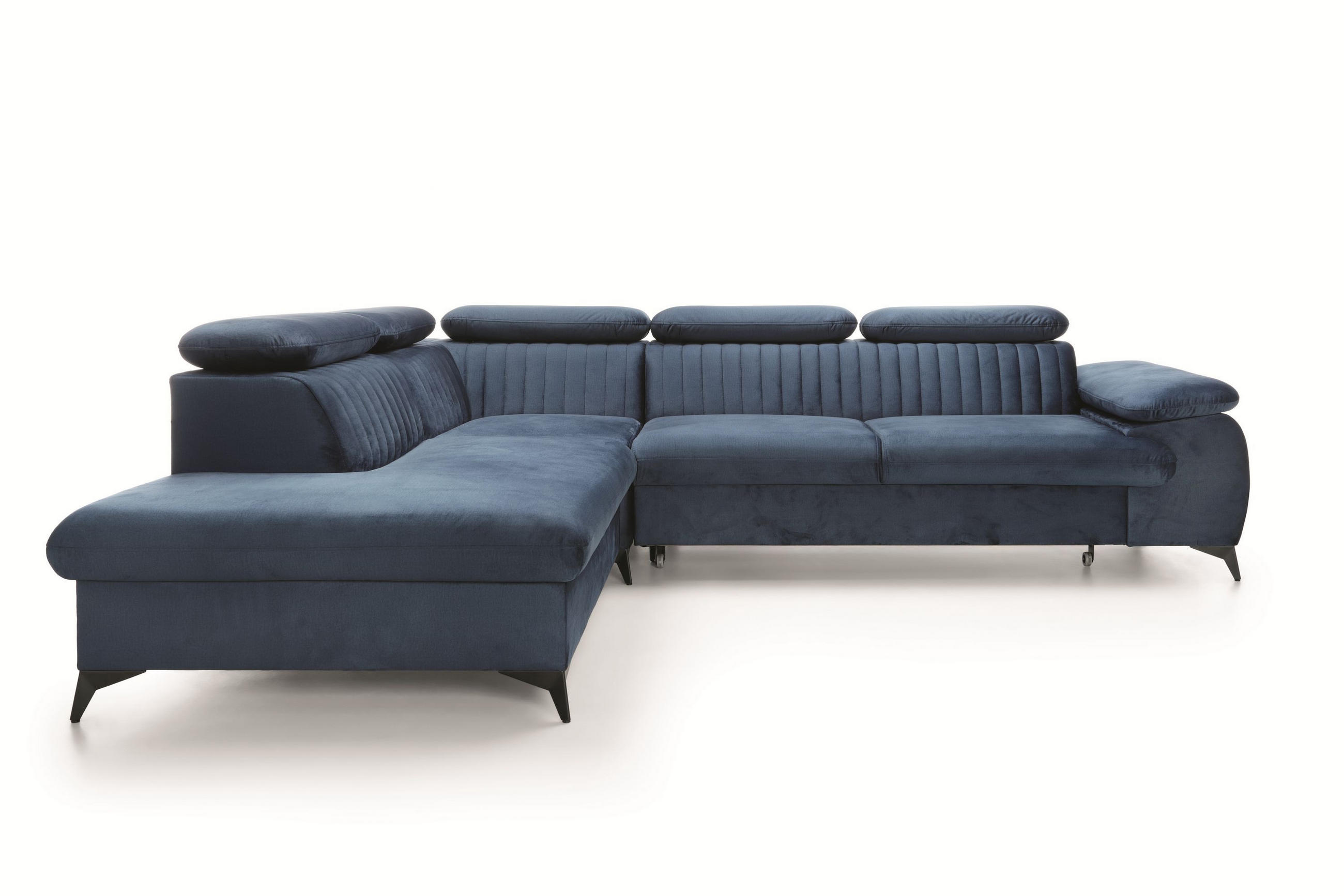 ECKSOFA FIORE Blau Velours-Stoff mit Schlaffunktion - Blau, Holz (280/193cm) - MASSENO