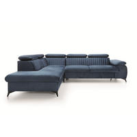 ECKSOFA FIORE Blau Velours-Stoff mit Schlaffunktion - Blau, Holz (280/193cm) - MASSENO