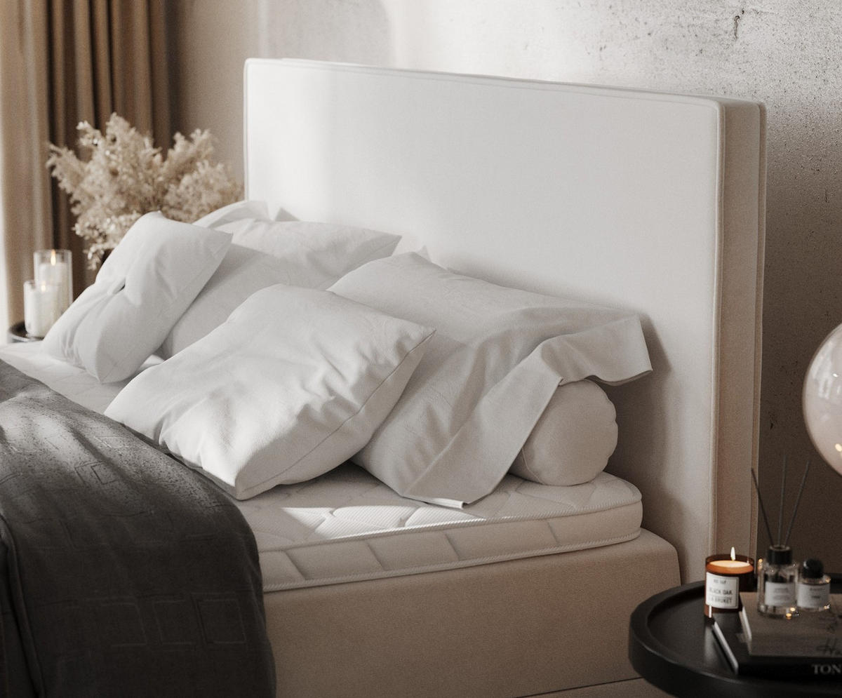 BOXBETT Velma 180/200 cm Creme im Paros Stoff - Creme/Schwarz, Holz/Holzwerkstoff (180/200cm) - AltaBeds