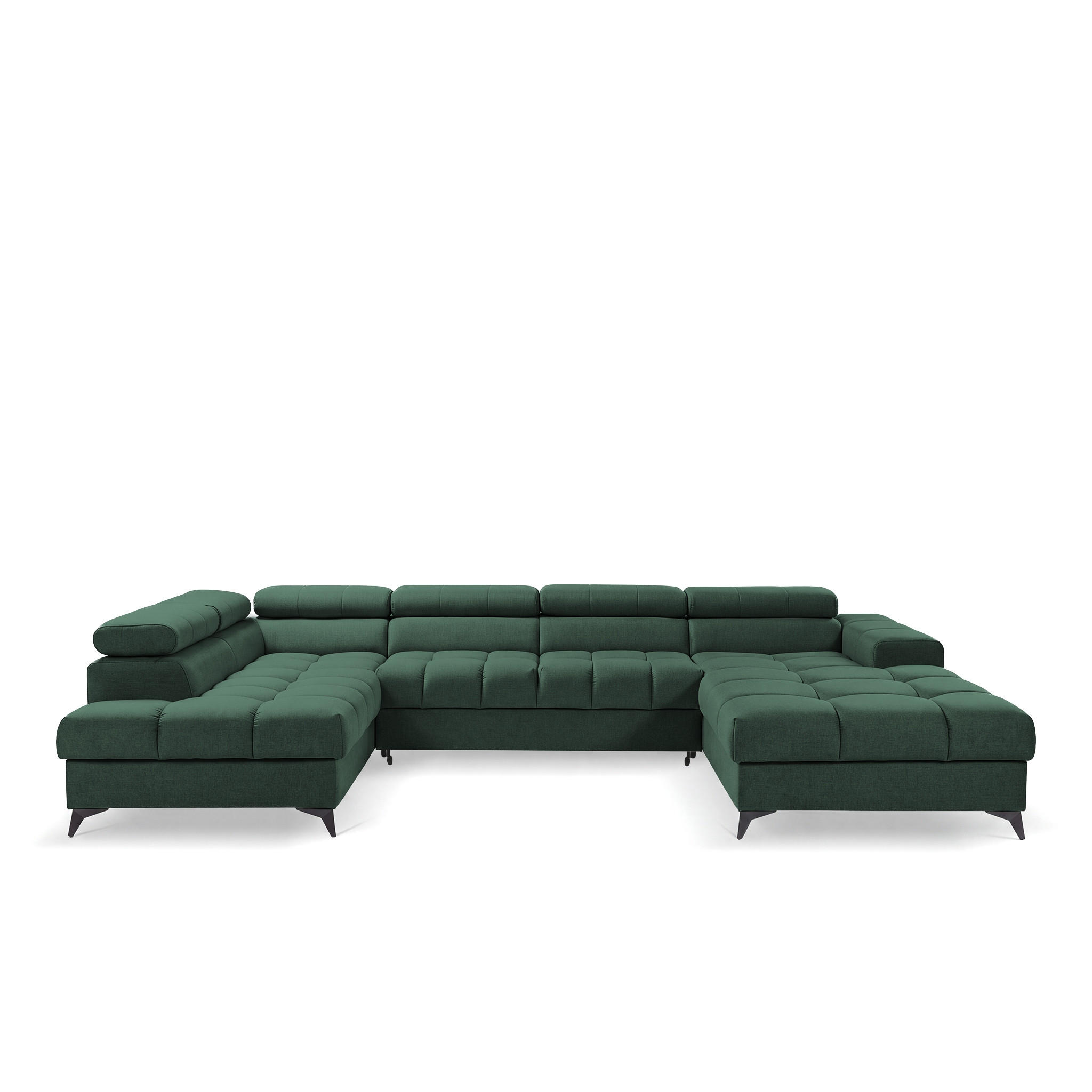 ECKSOFA PUDDING U Rechts mit Schlaffunktion 125x260 Velours Grün - Schwarz/Grün, Holz/Textil (350/203cm) - Muffo