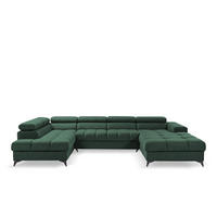 ECKSOFA PUDDING U Rechts mit Schlaffunktion 125x260 Velours Grün - Schwarz/Grün, Holz/Textil (350/203cm) - Muffo