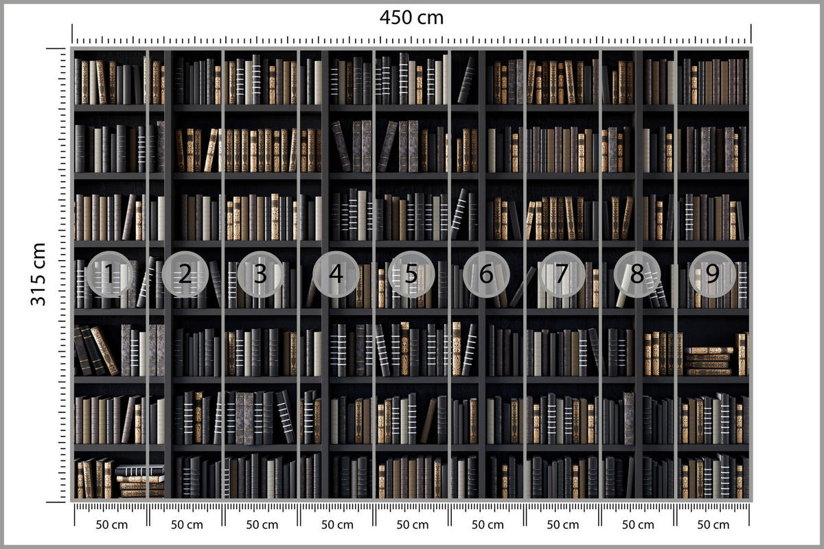 FOTOTAPETE für Büro Bücherregale Bibliothek Literatur 450x315 - Beige/Creme, Papier (450/315cm) - Muralo