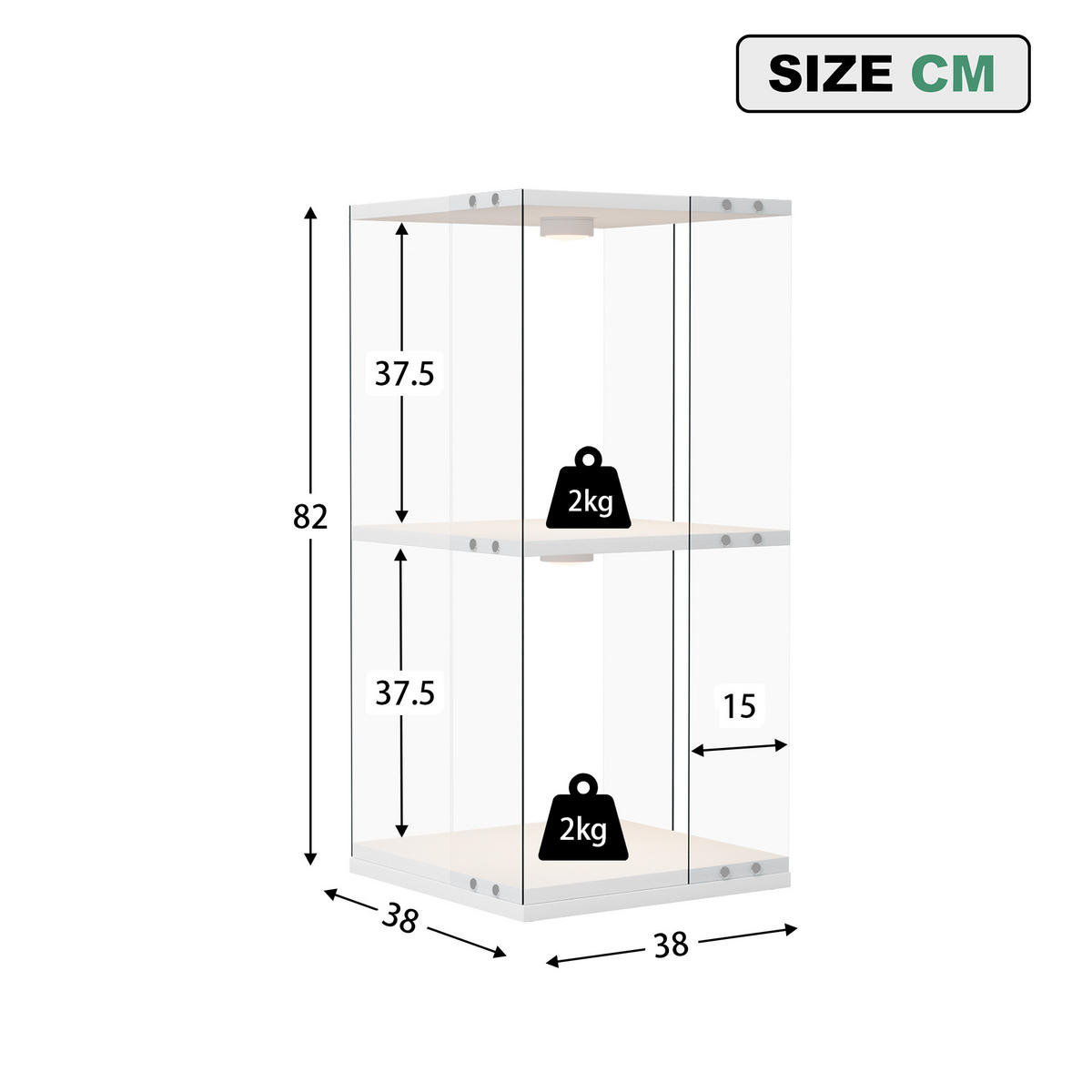 GLASVITRINE mit 2 Einlegeböden, drehbare Basis, Touch-LED, in Weiß - Weiß, Glas (38/82/38cm) - BRILVERDE