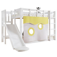 ETAGENBETT 90/200 cm in Weiß mit Rutsche, Treppe und Bettvorhang - Weiß, Holzwerkstoff (90/200cm) - OKMYHOME
