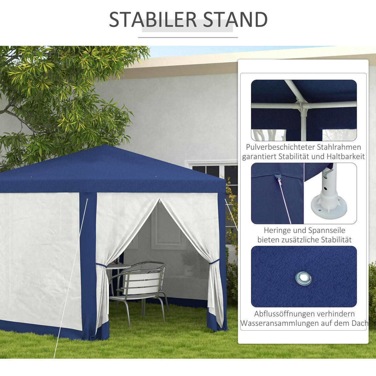PAVILLON 6-eckig, Blau - Blau, Metall (341.2/250/394cm) - Outsunny
