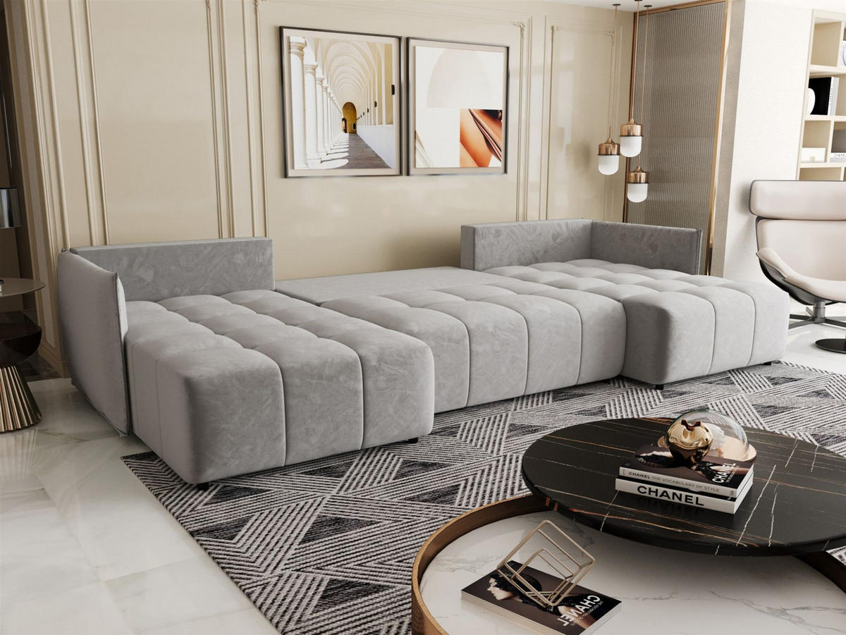 WOHNLANDSCHAFT Treviso - Hellgrau, Holzwerkstoff/Textil (342/88/185cm) - Fun Möbel