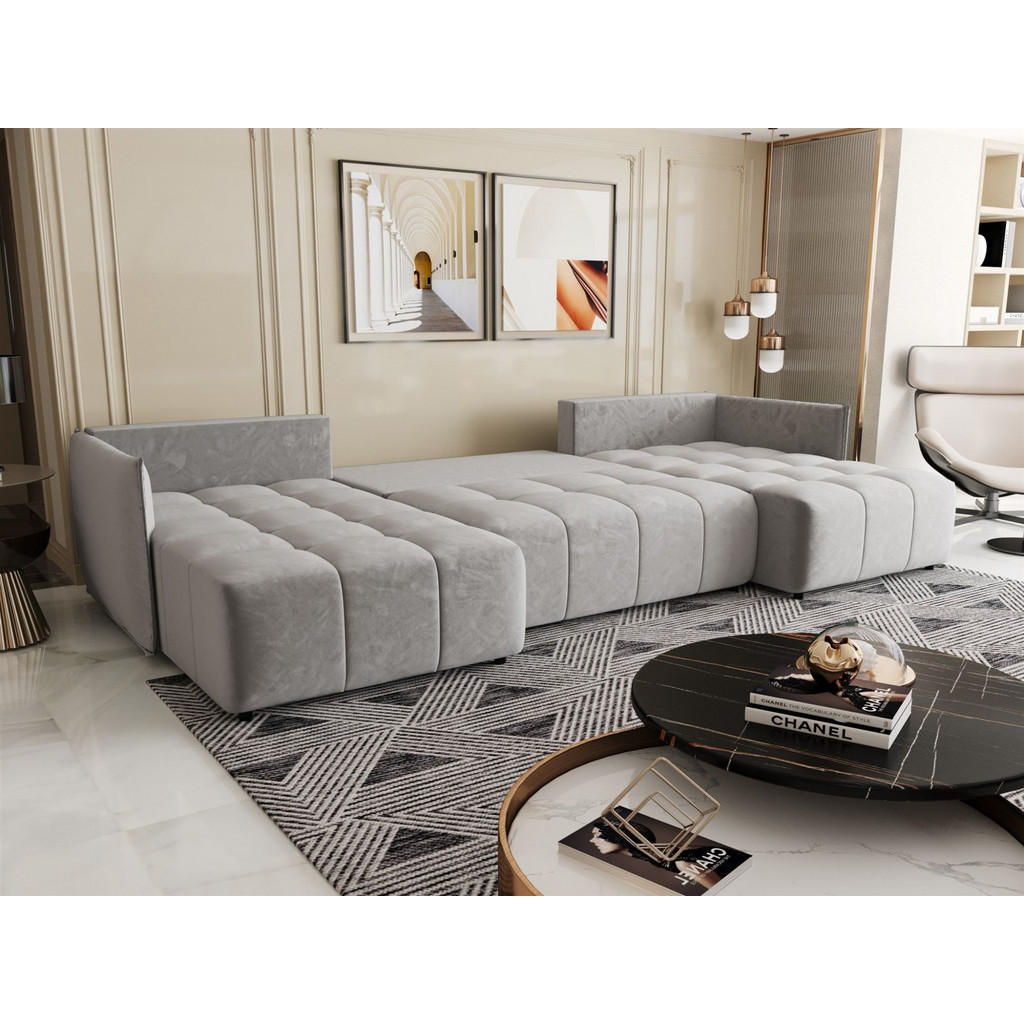 Thumbnail - Fun Möbel Wohnlandschaft, Hellgrau, Textil, U-Form, 342x88x185 cm, Wohnzimmer, Sofas & Couches, Wohnlandschaften, Wohnla...