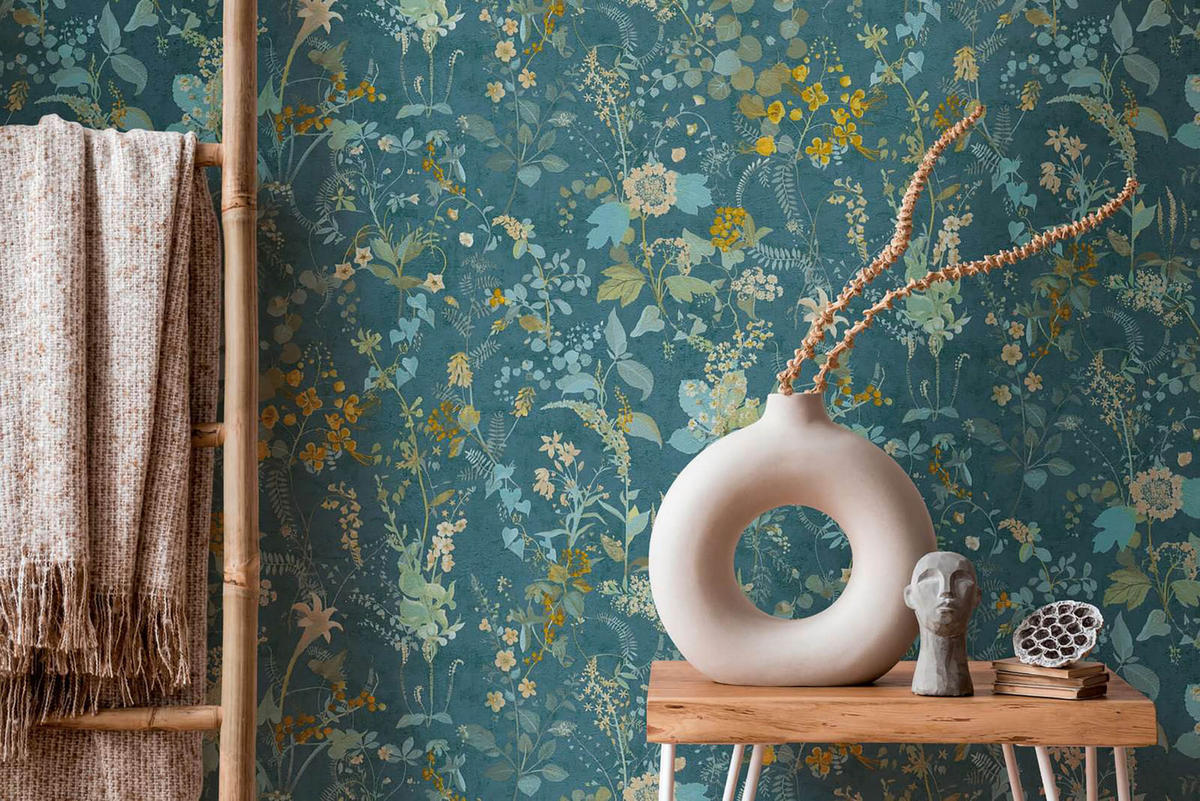 VLIESTAPETE Petrol 53/1005 cm - Petrol, Textil (53/1cm) - KUNSTLOFT