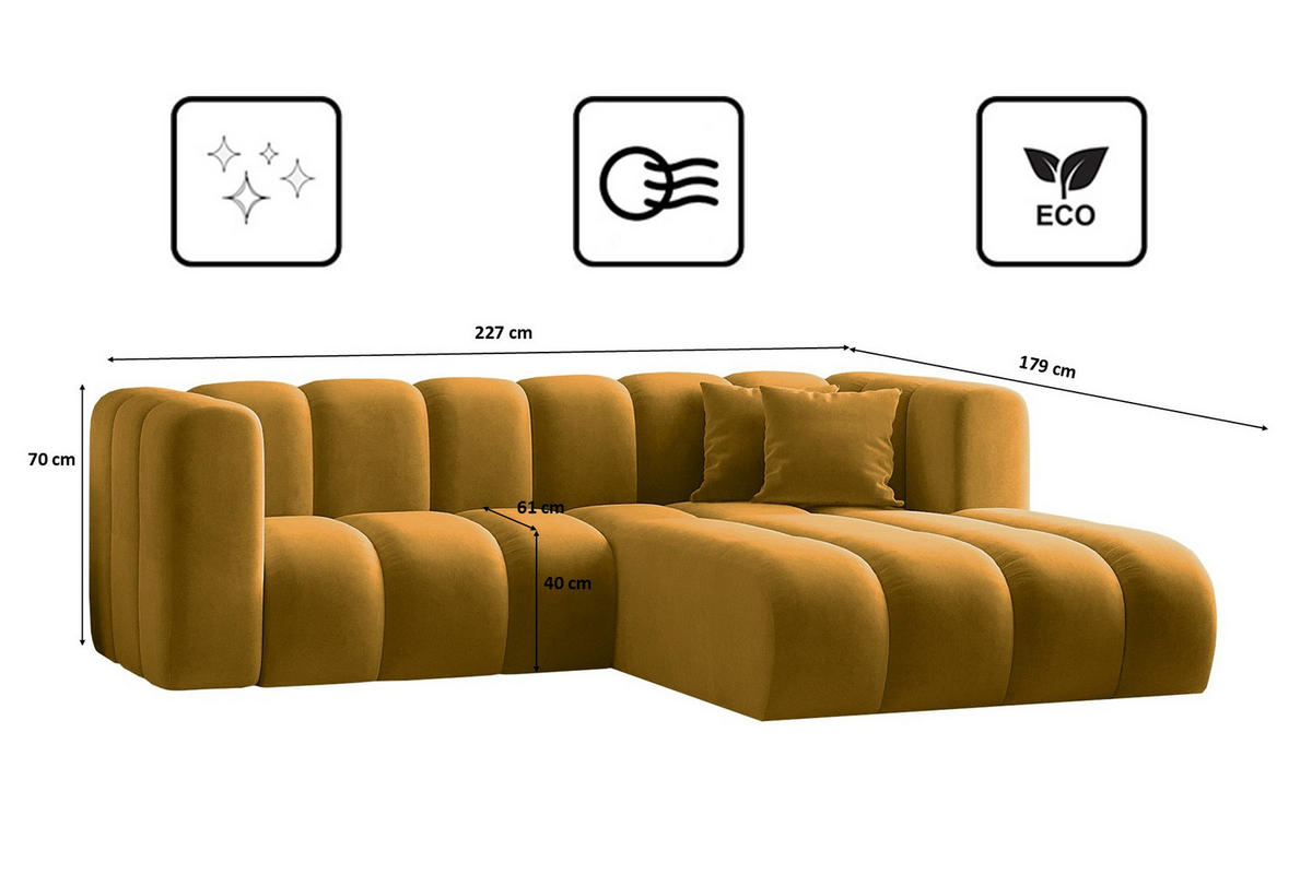 ECKSOFA L-from, Sofa Grand modular stoff Salvador Gelb Rechts - Gelb, Holz (227/179cm) - Kaiser Möbel