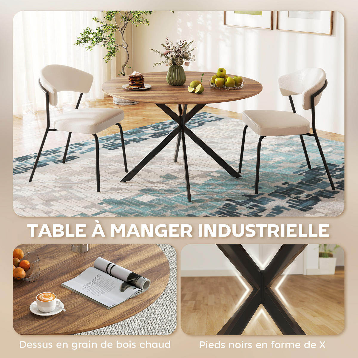 ESSTISCH Braun 120/120/75 cm - Schwarz/Braun, Metall (120/120/75cm) - PANGIVO