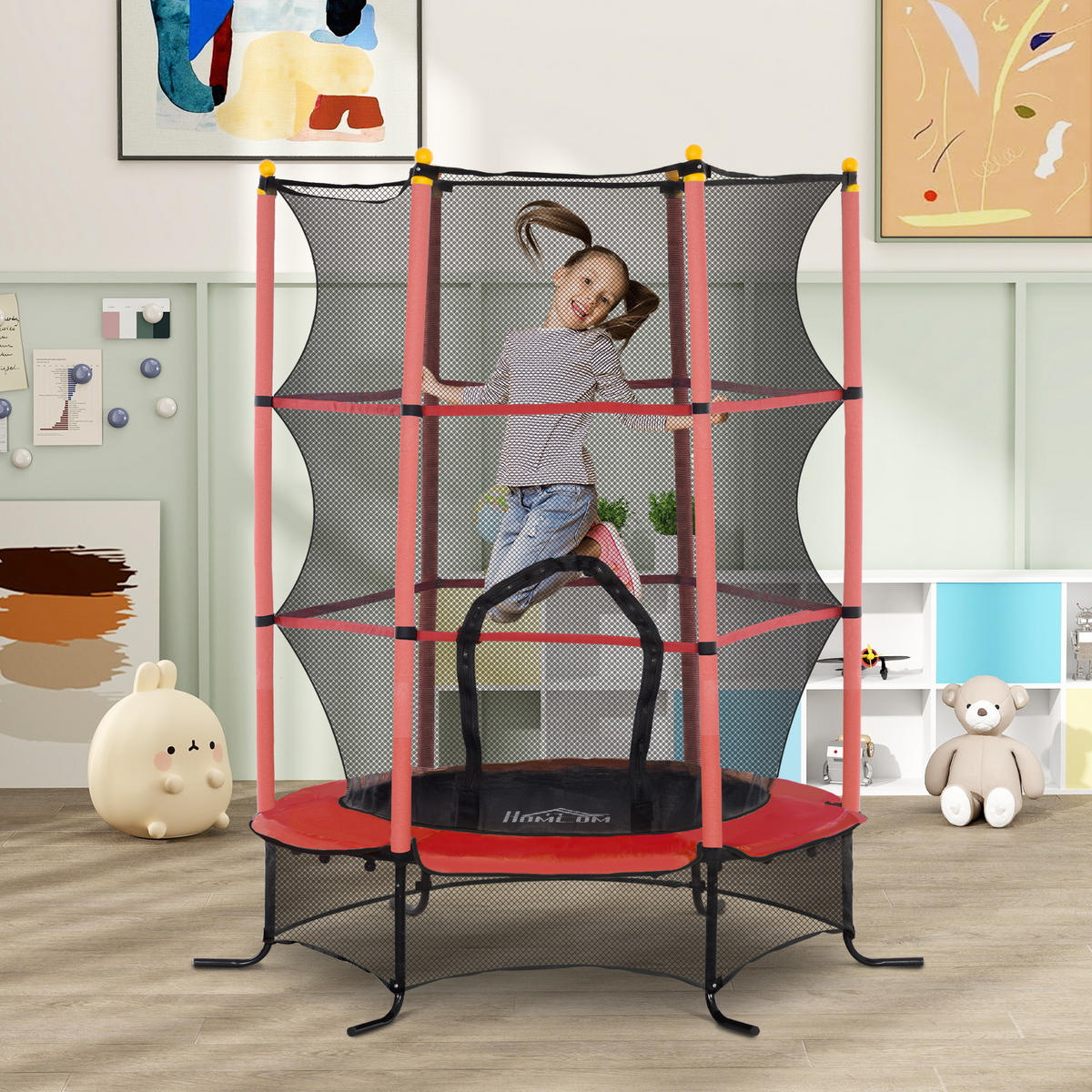 KINDERTRAMPOLIN - Rot, Kunststoff/Metall (163/163cm) - HOMCOM