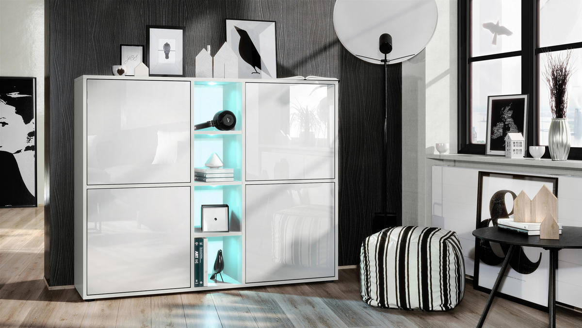 HIGHBOARD Cuba Türen in Weiß Hochglanz - Weiß Hochglanz, Holzwerkstoff (130.5/105.5/35.5cm) - Vladon