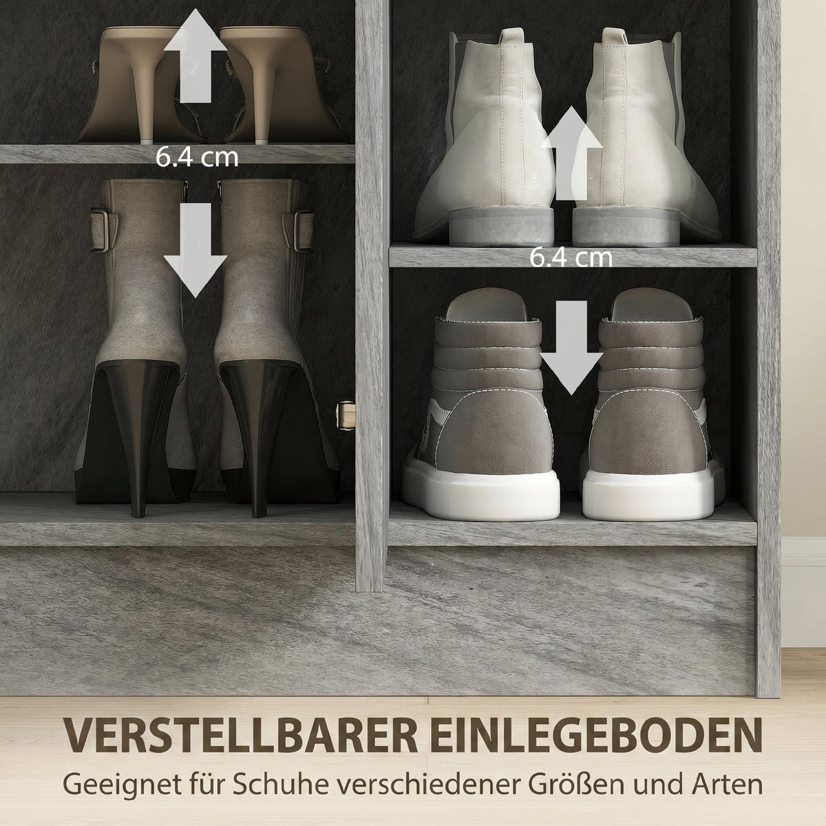 SCHUHSCHRANK Spanplatte, MDF Grau - Grau, Holzwerkstoff (30/90/83cm) - HOMCOM