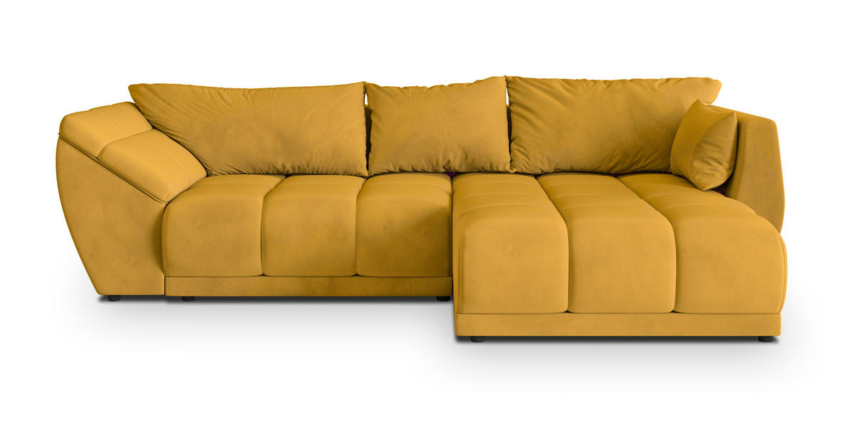 ECKSOFA ORENTI R-S Gelb Velours-Stoff mit Schlaffunktion - Gelb, Holz (287/182cm) - MASSENO