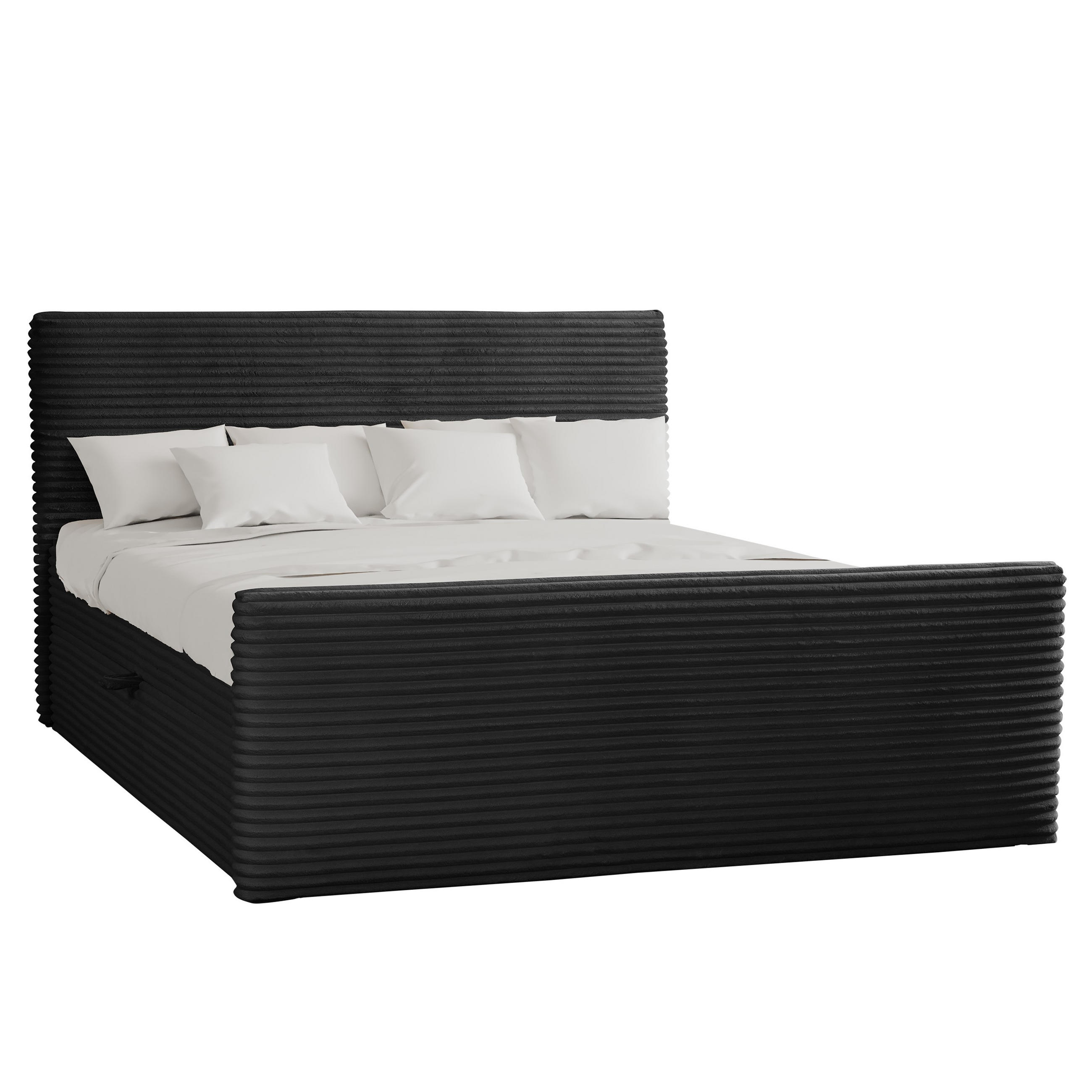 BOXBETT Mit Bettkasten Und Topper TRENTO Stoff Plüsch Cord 200x200 cm Schwarz H2-Pocket - Schwarz, Holz/Textil (200/200cm) - Kaiser Möbel