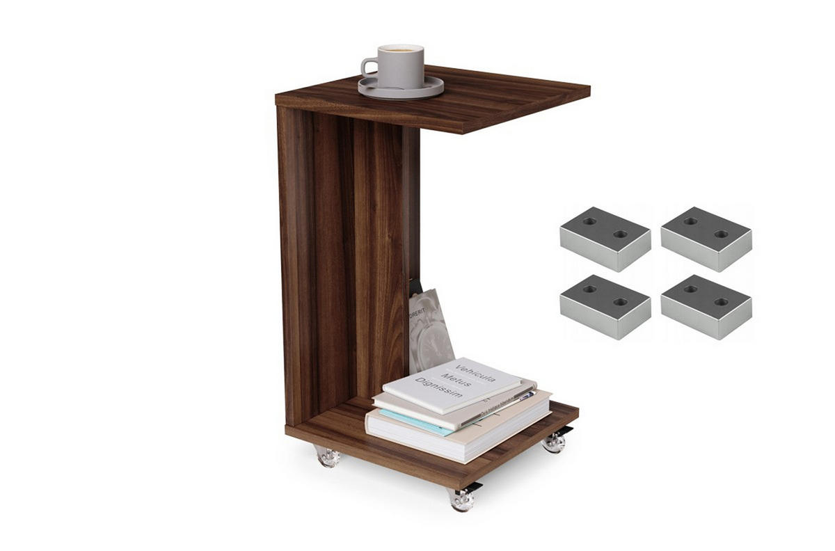 BEISTELLTISCH Rechteckig Nussbaum mit Ablage und Rollen - Nussbaumfarben, Holzwerkstoff (40/40/66cm) - designimpex