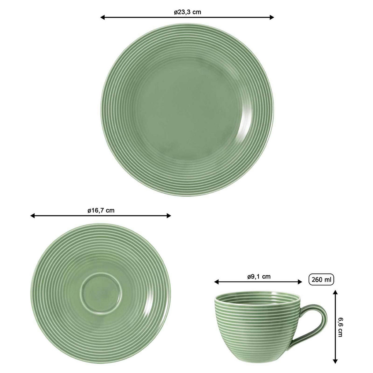KAFFEESERVICE Beat Color Glaze Salbeigrün 18er Set - Grün, Keramik (24/18.1/43cm) - Seltmann Weiden