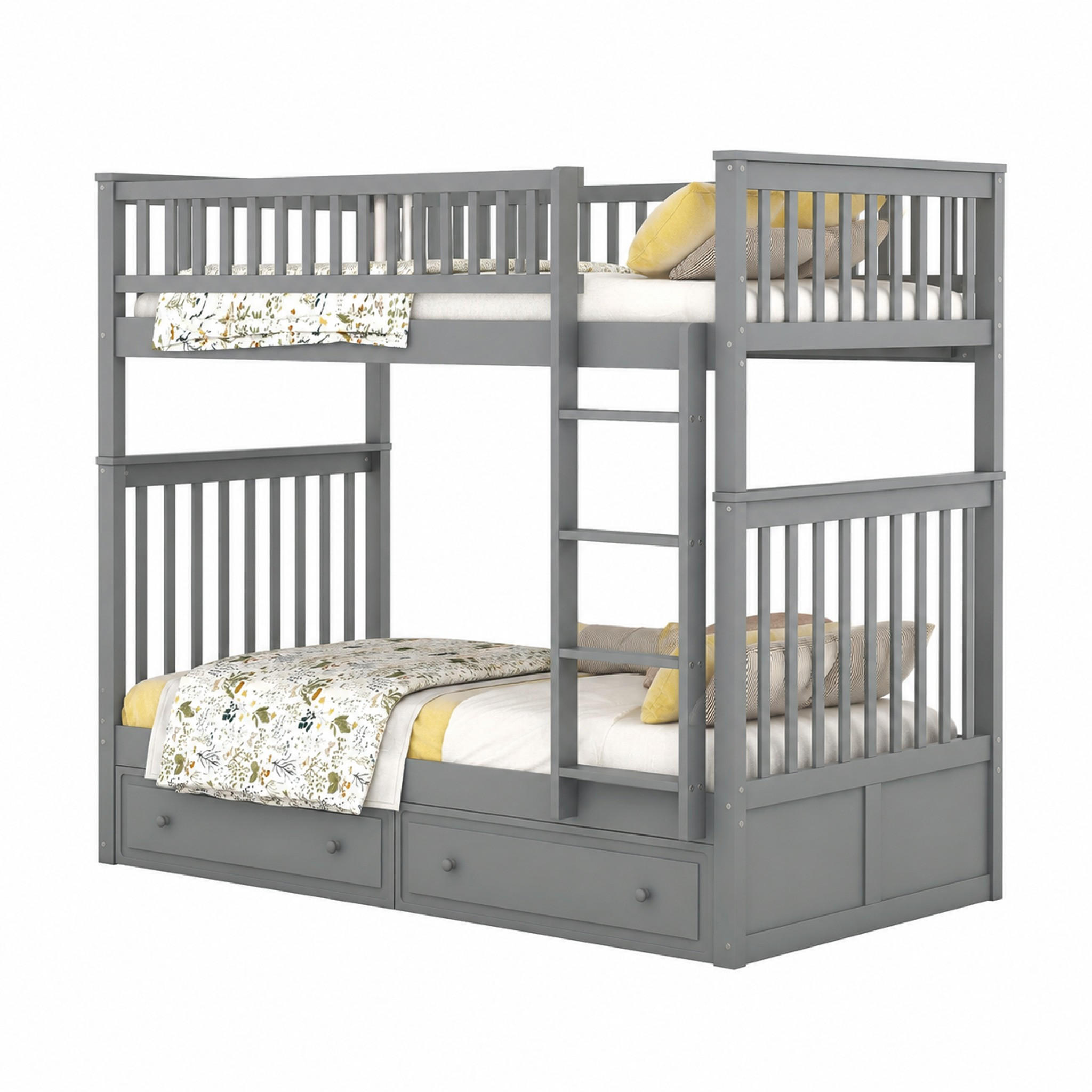 ETAGENBETT umbaubar 90x200 cm mit 2 Schubladen Kiefer Grau - Grau, Holz (90/200cm) - Meubliv