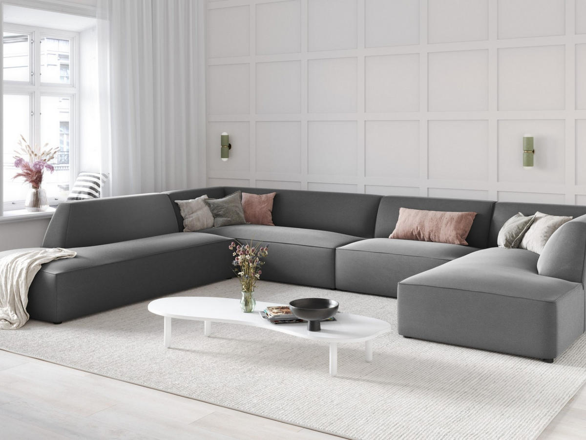 PANORAMASOFA links Ruby aus Samt grau 7 Sitzplätze - Grau, Textil (273/69/366cm) - Micadoni