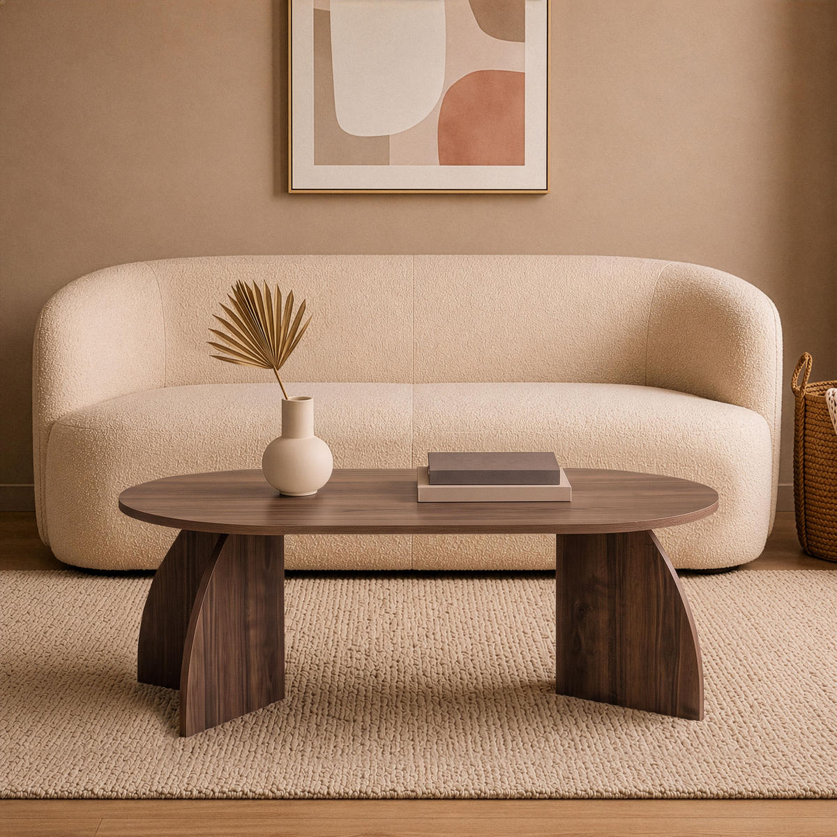 COUCHTISCH mit ovaler Tischplatte und geschwungenen Beinen 120/60/40 cm - Naturfarben, Holzwerkstoff (120/60/40cm) - Calicosy