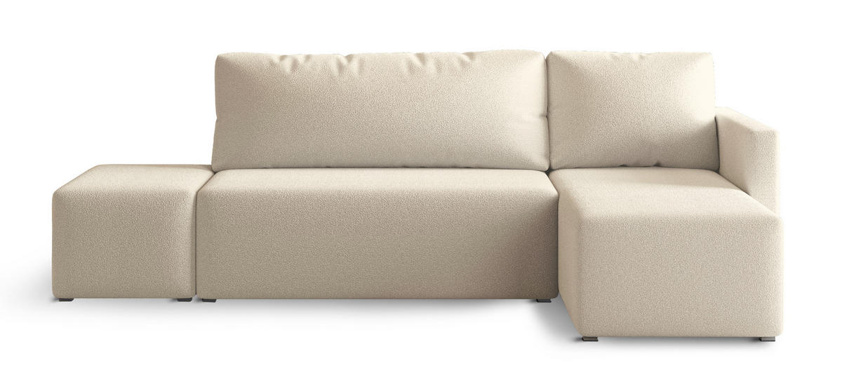 ECKSOFA VELOTTI R-S Creme Boucle-Stoff mit Schlaffunktion - Creme, Holz (261/143cm) - MASSENO