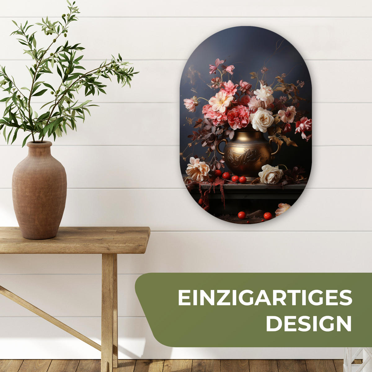 WANDBILD Stilleben - Blumen - Rosen - Blumenstrauß - Vase 40x60 cm - Dunkelbraun, Kunststoff (40/60cm) - MuchoWow