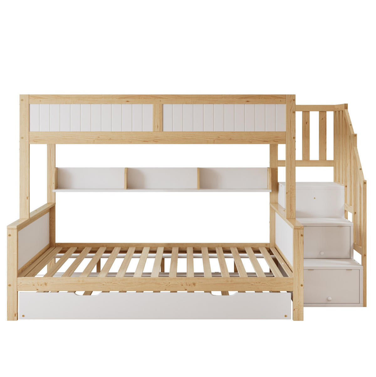 ETAGENBETT 90/200 & 120/200 cm mit Rollbett und Stauraumtreppe - Weiß, Holzwerkstoff (90/200cm) - BEAOK