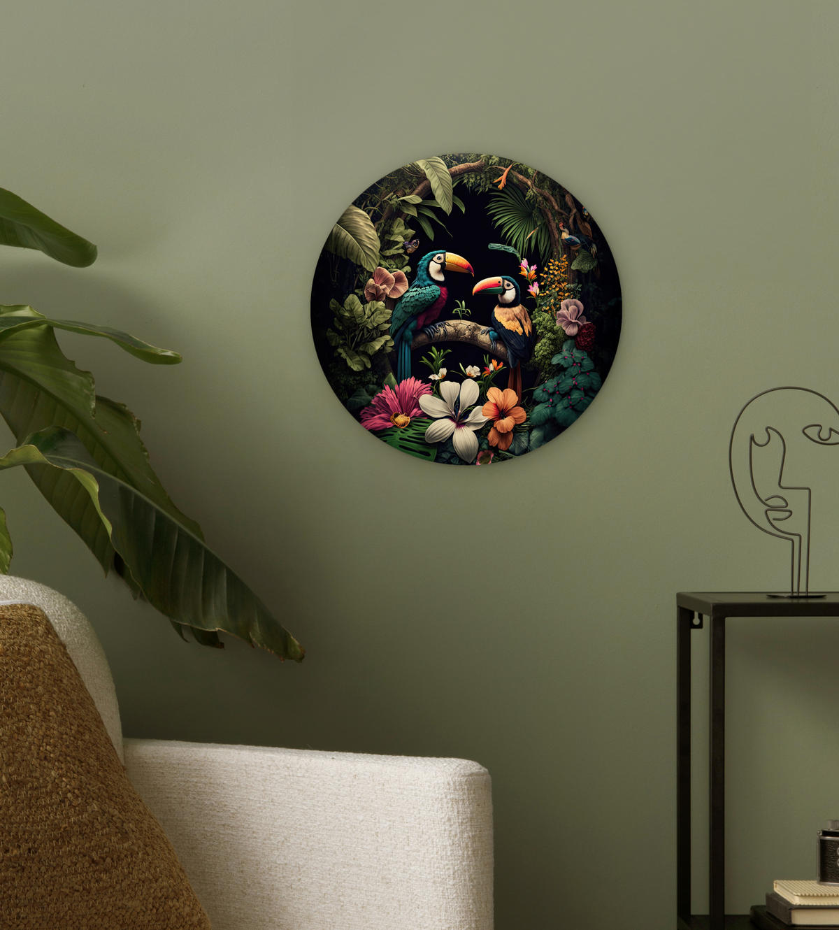 WANDBILD Vogel - Blumen - Pflanzen - Dschungel - Schwarz - Tukan 30x30 cm - Smaragdgrün, Kunststoff (30/30cm) - MuchoWow
