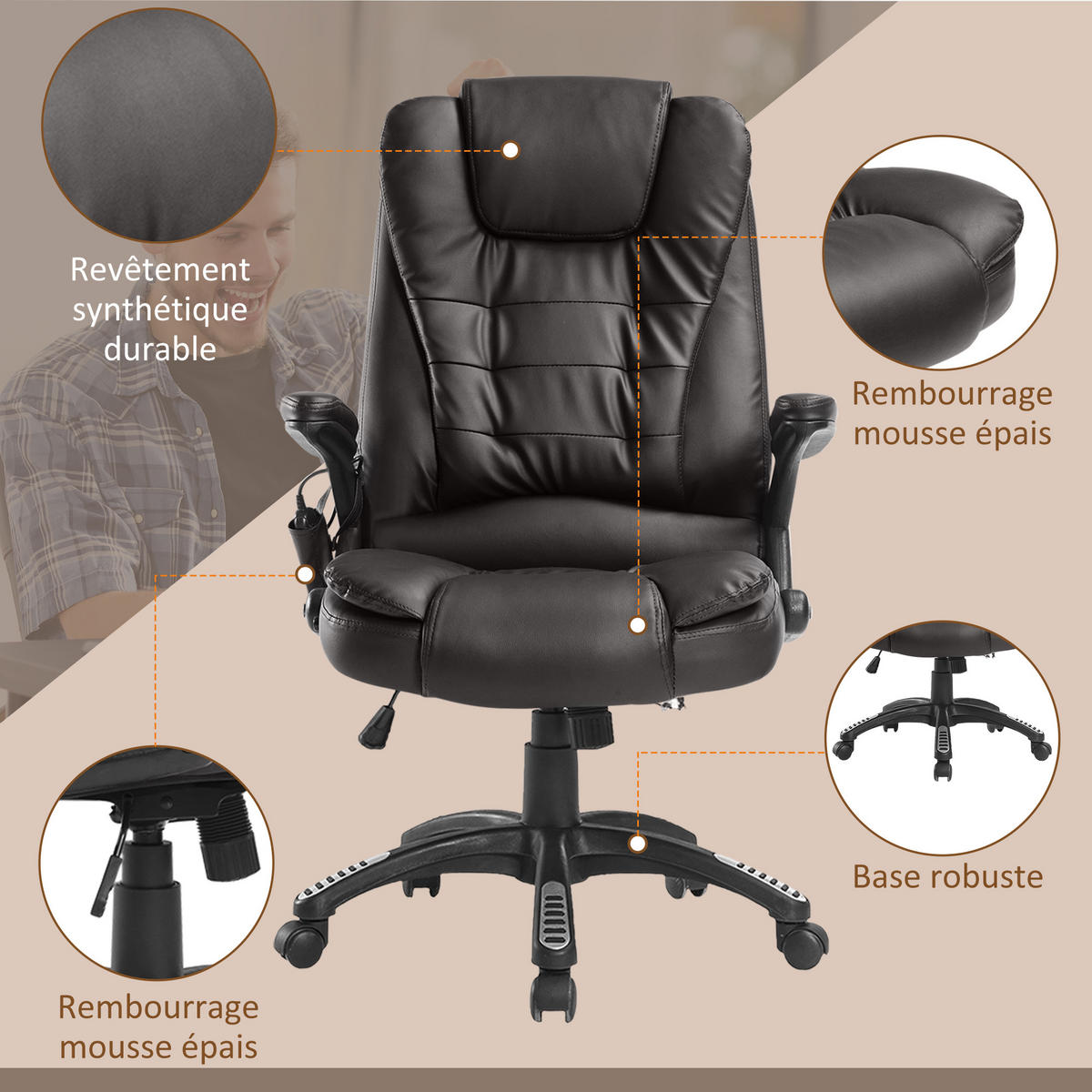 CHEFSESSEL DE-11660 elektrische Massage- & Heizfunktion Braun - Braun, Metall (68/121/62cm) - ComfortXL