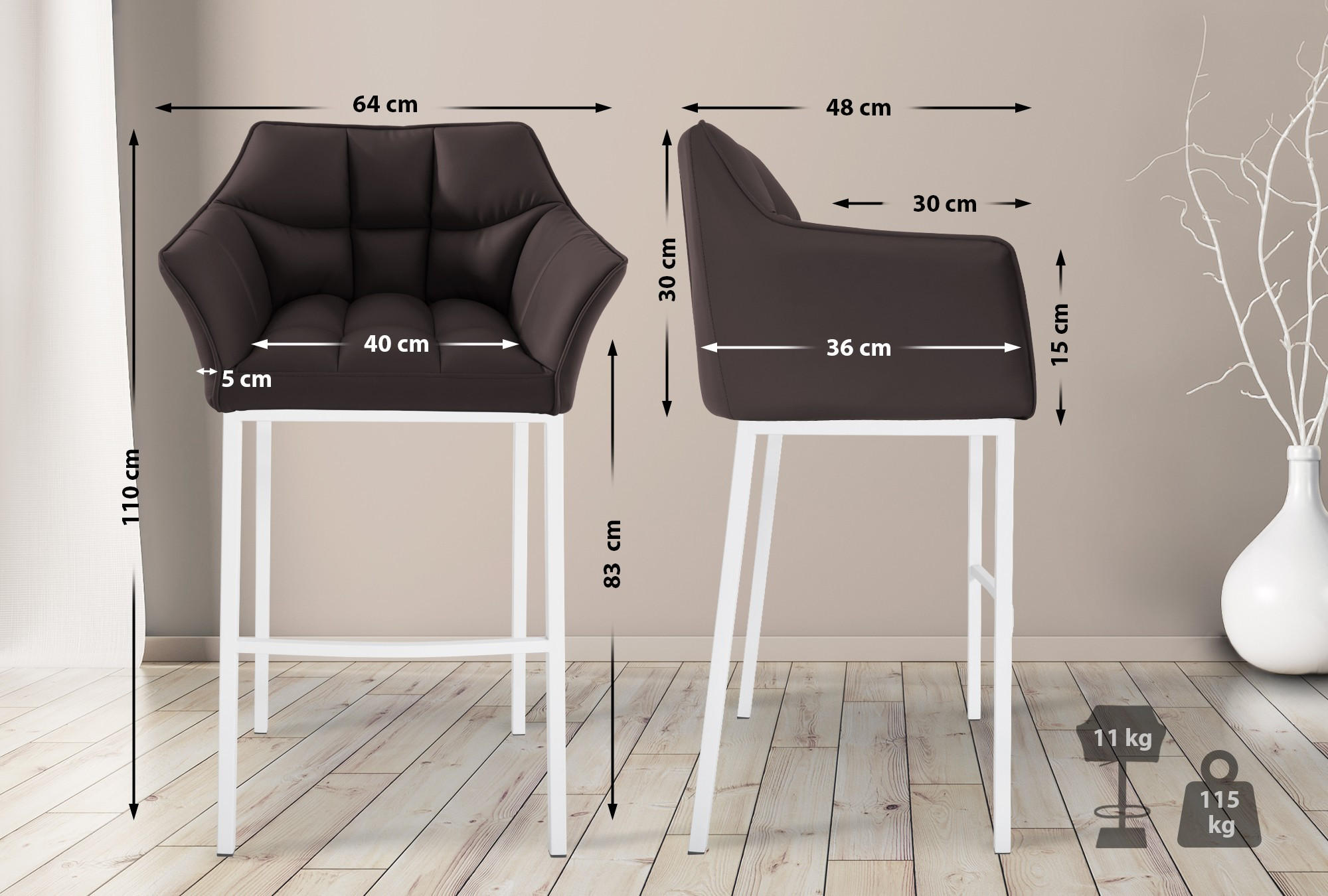 BARHOCKER Lederlook Braun - Weiß/Braun, Textil/Metall (64/110/48cm) - CLP