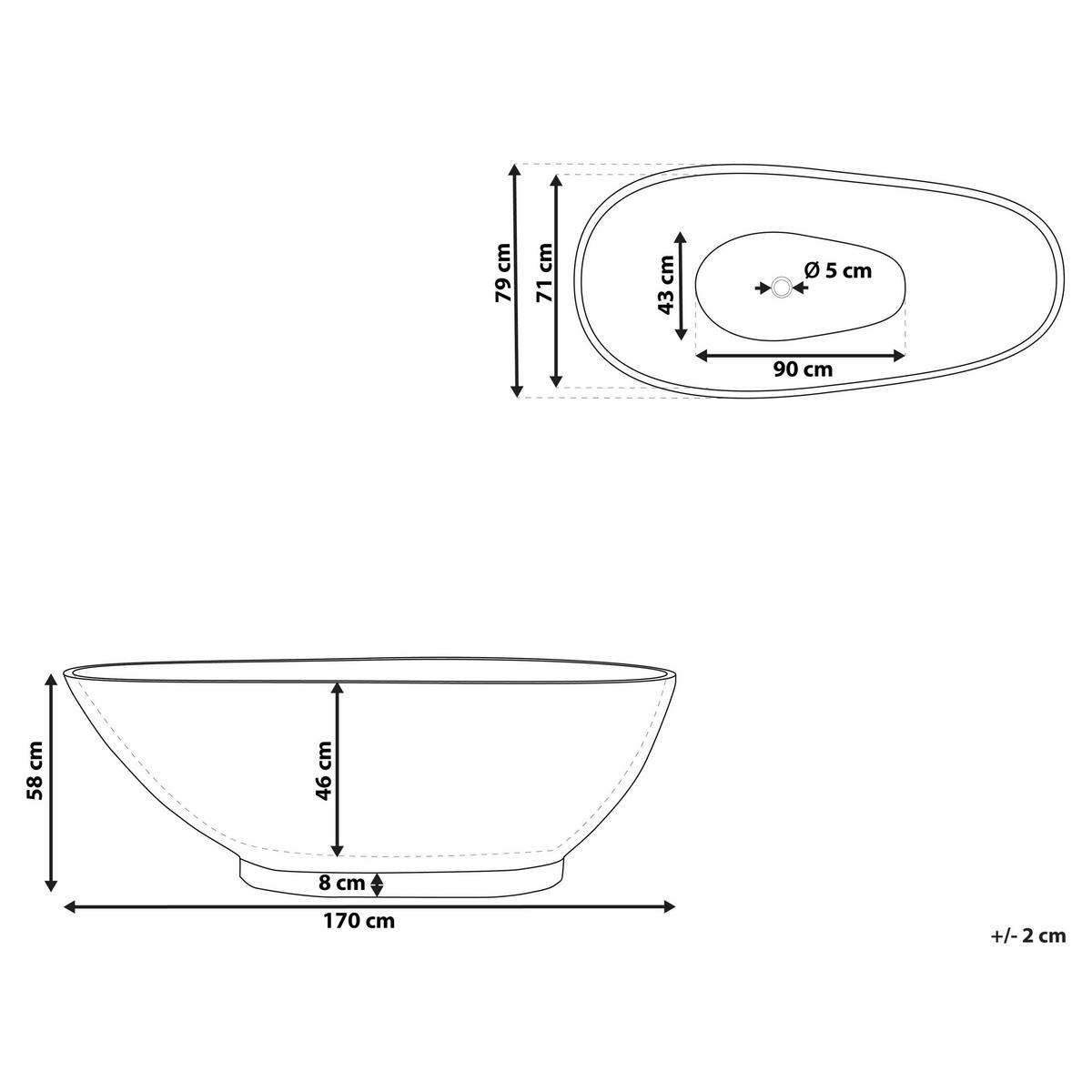 BADEWANNE FREISTEHEND 80x170x58 cm schwarz Rioja - Schwarz, Kunststoff (80/58/170cm) - Beliani