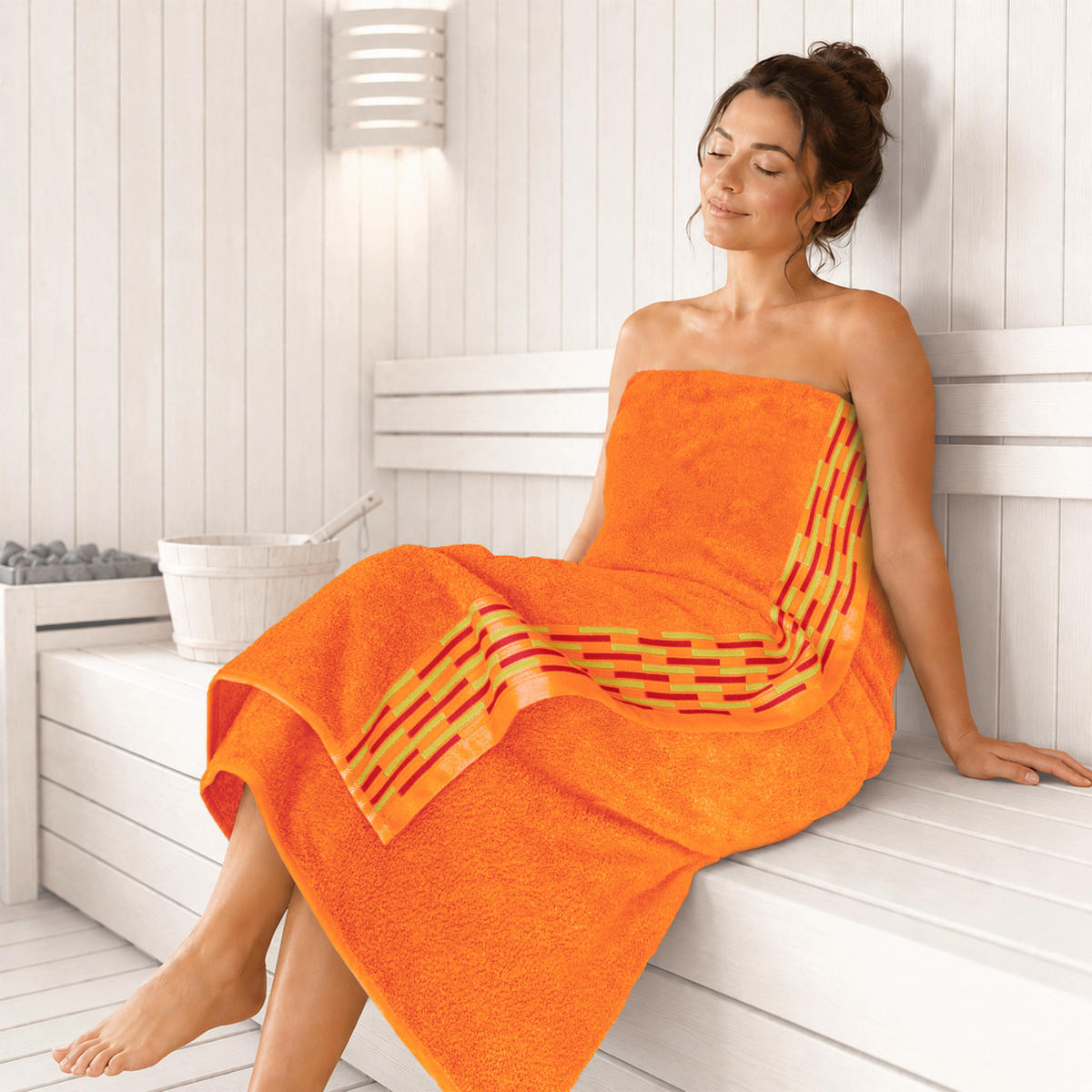BADETUCH extra groß Lugano Orange 90x180 cm - Orange, Textil (90/180cm) - Lashuma