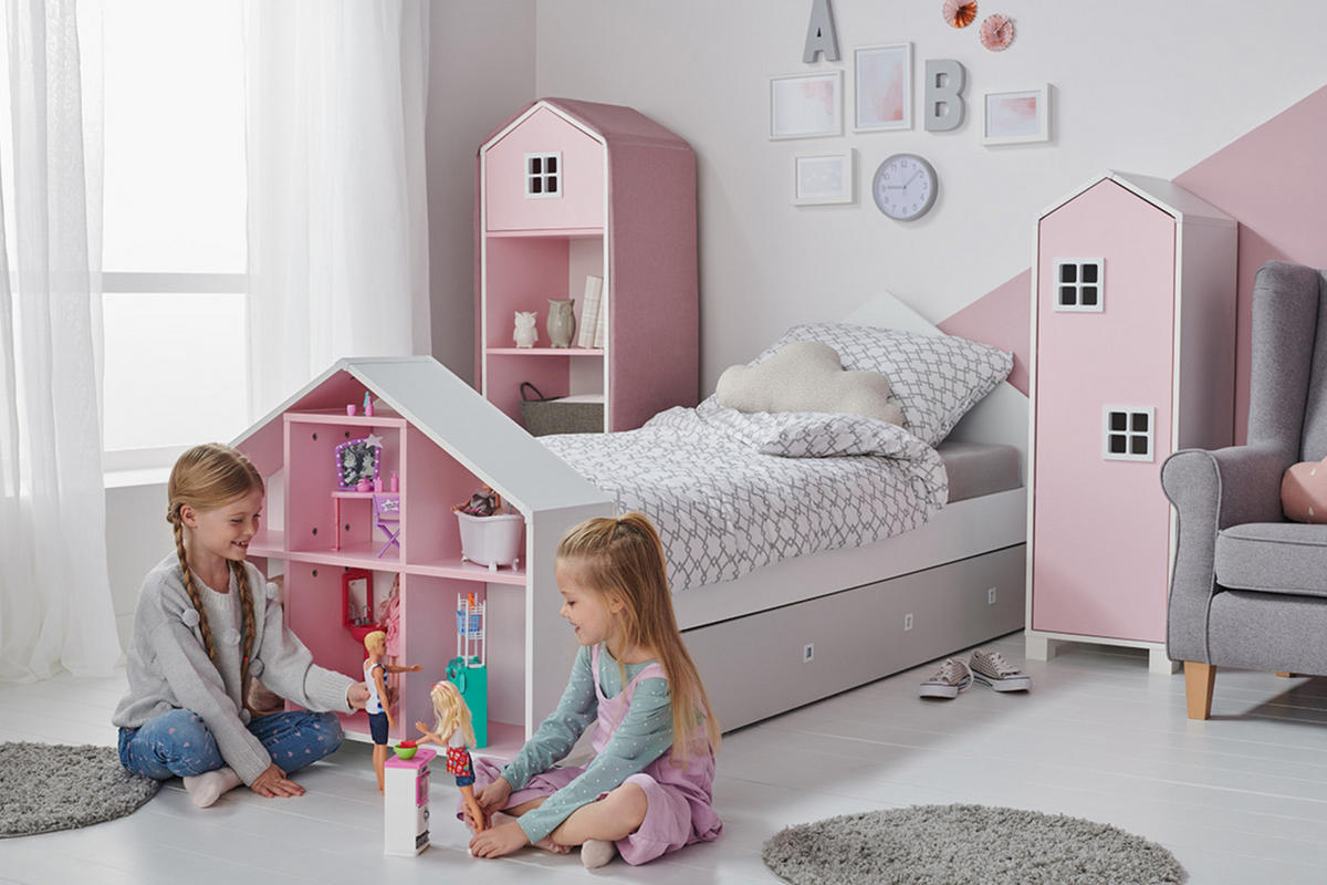 HAUSBETT MIRUM für Kinder, Weiß/Grau - Weiß/Grau, Holz (200/90cm) - KONSIMO®