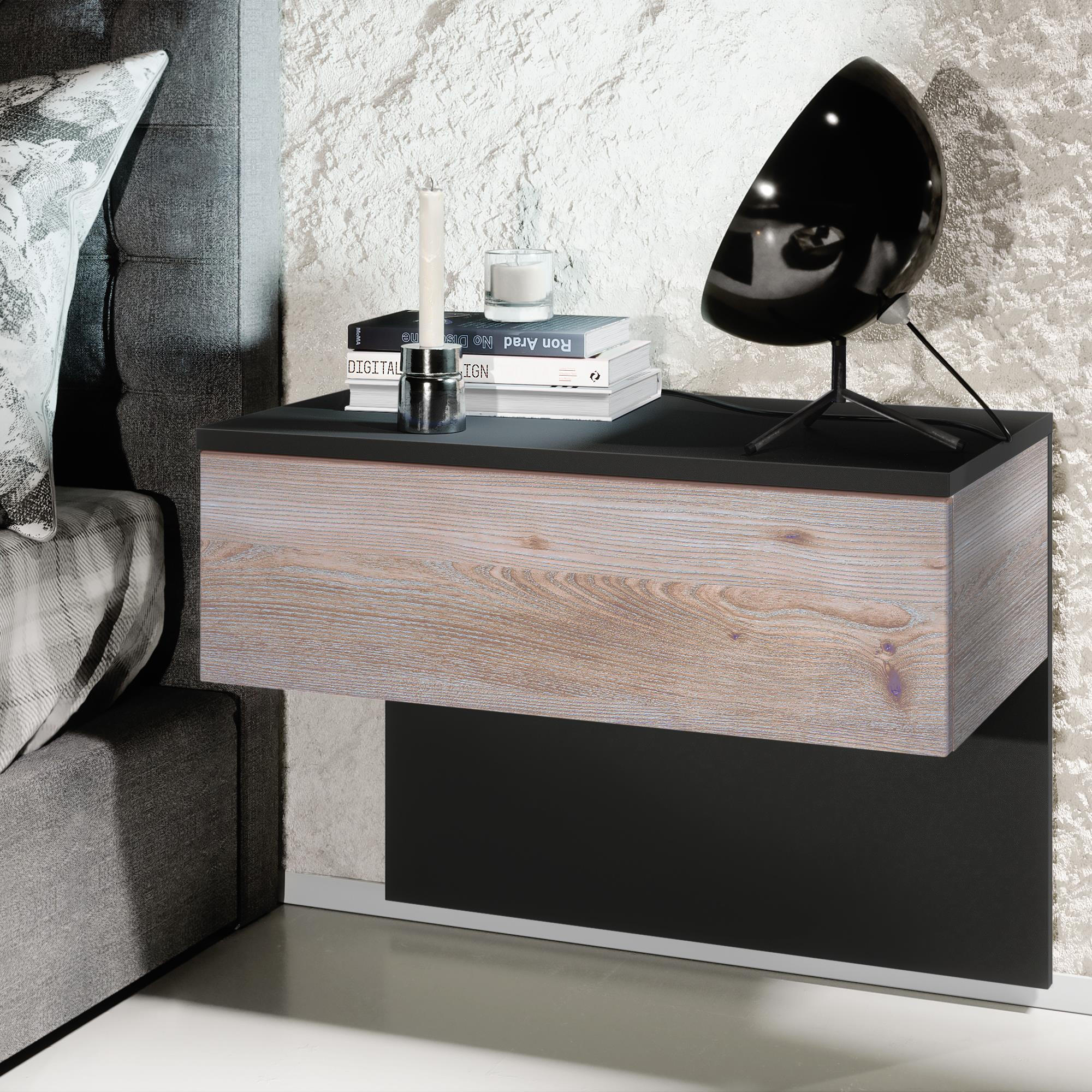 NACHTTISCH Sleep Fronten in Eiche Nordic - Silbereichenfarben, Holzwerkstoff (60/46/35cm) - Vladon