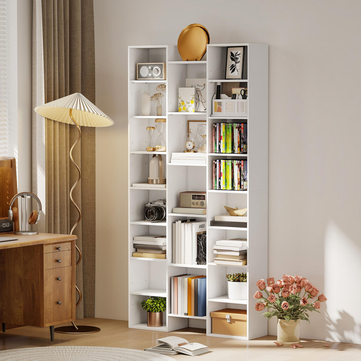 BÜCHERREGAL,21 Fächer 10 verstellbare Böden 181cm hoch,weiß - Weiß, Kunststoff (89.5/181/23.5cm) - Vallsero