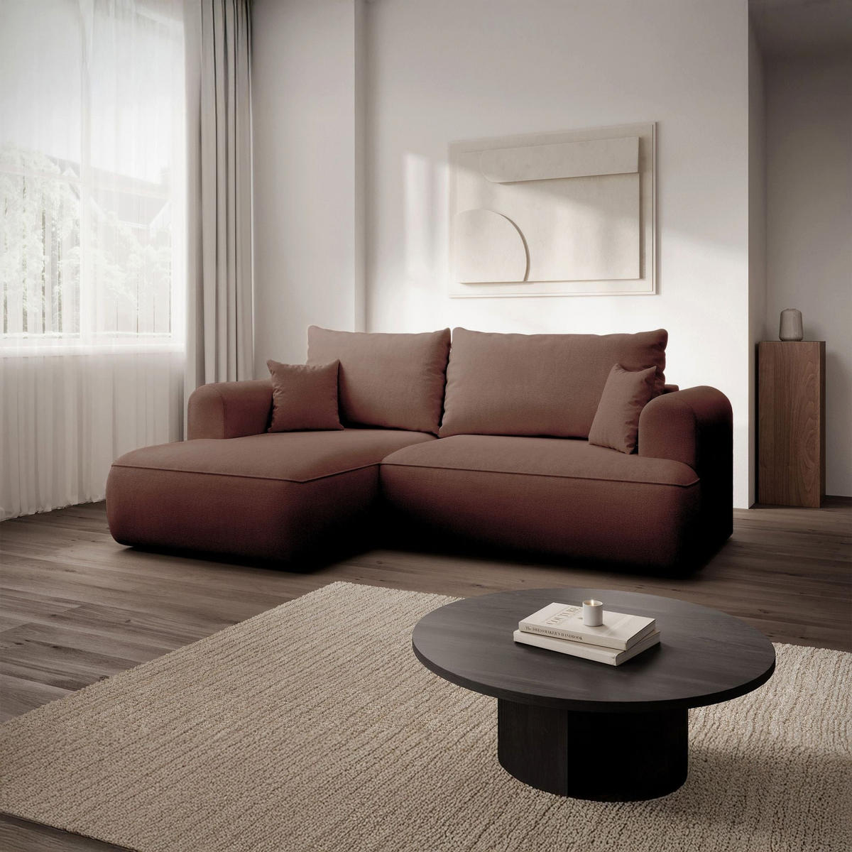 ECKSOFA Ovo Mini Kupfer links - Schwarz/Kupferfarben, Kunststoff/Textil (238/156cm) - Selsey